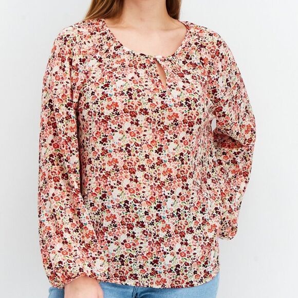 Vince‎ Camuto Women Round Neck Long Sleeves Floral Print Blouse - Picture 1 of 7